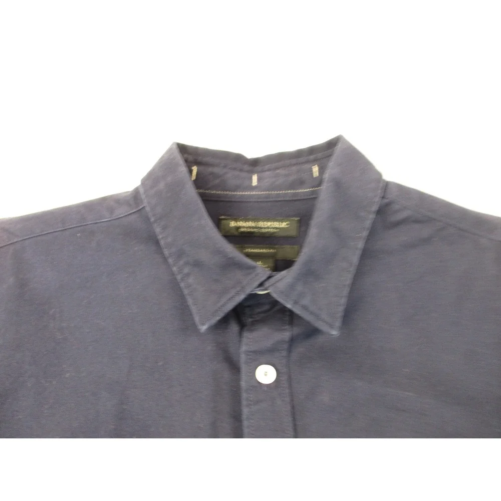 Banana Republic Shirt Mens L Navy Blue Organic Cotton Standard Fit Button Down